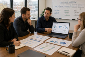 Collaborative team meeting on workflow planning