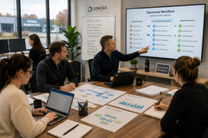 Team meeting on automation workflows